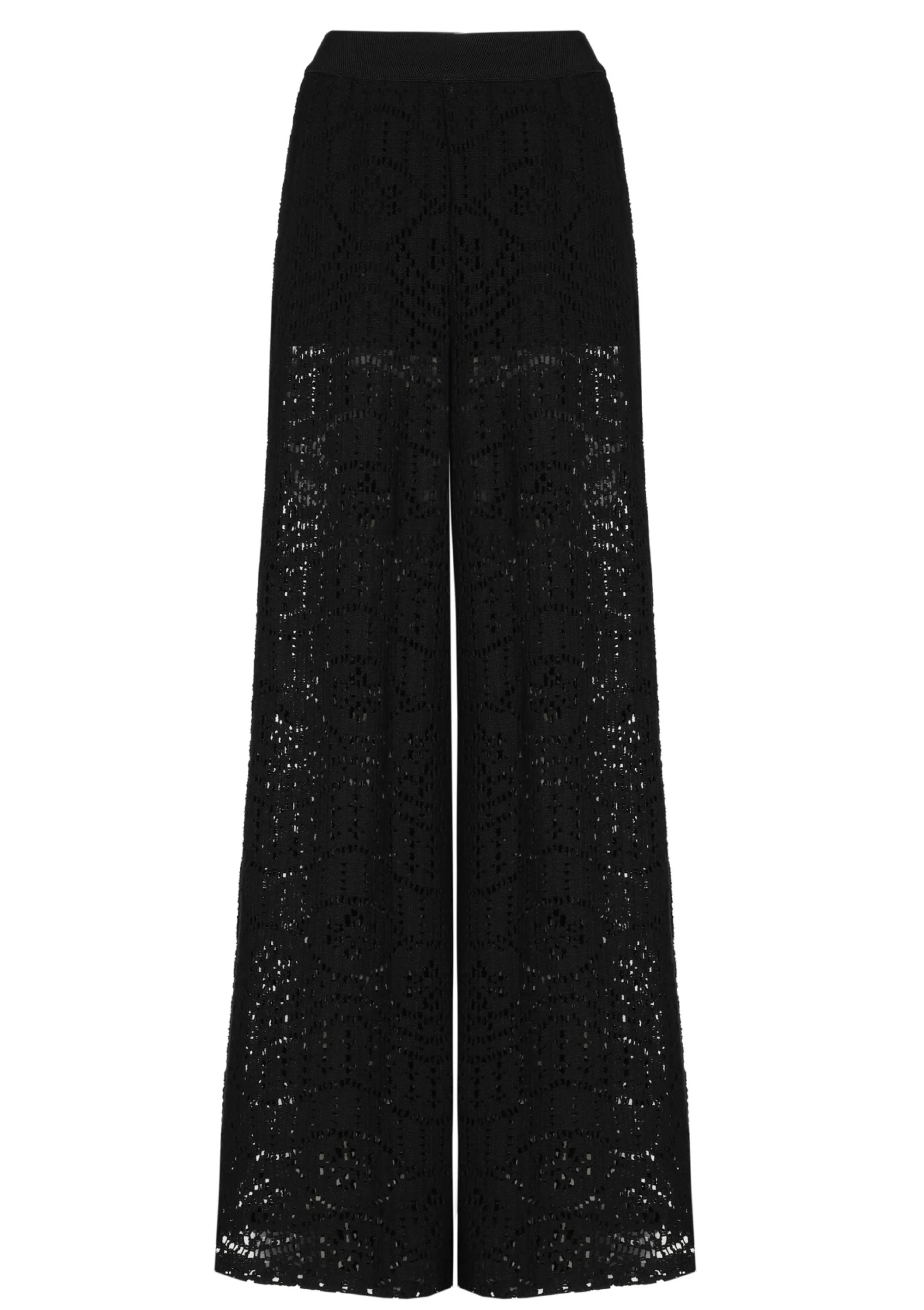 Caroline Biss Broeken*1546-10 / Soepelvallende Broek In Crochet, Wijd Been, Normal Waist